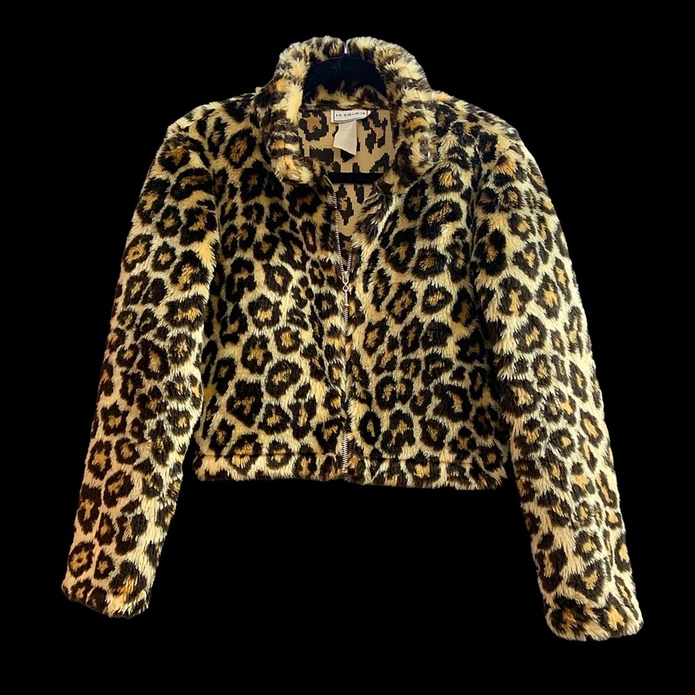 Y2K Vintage faux fur leopard cropped jacket